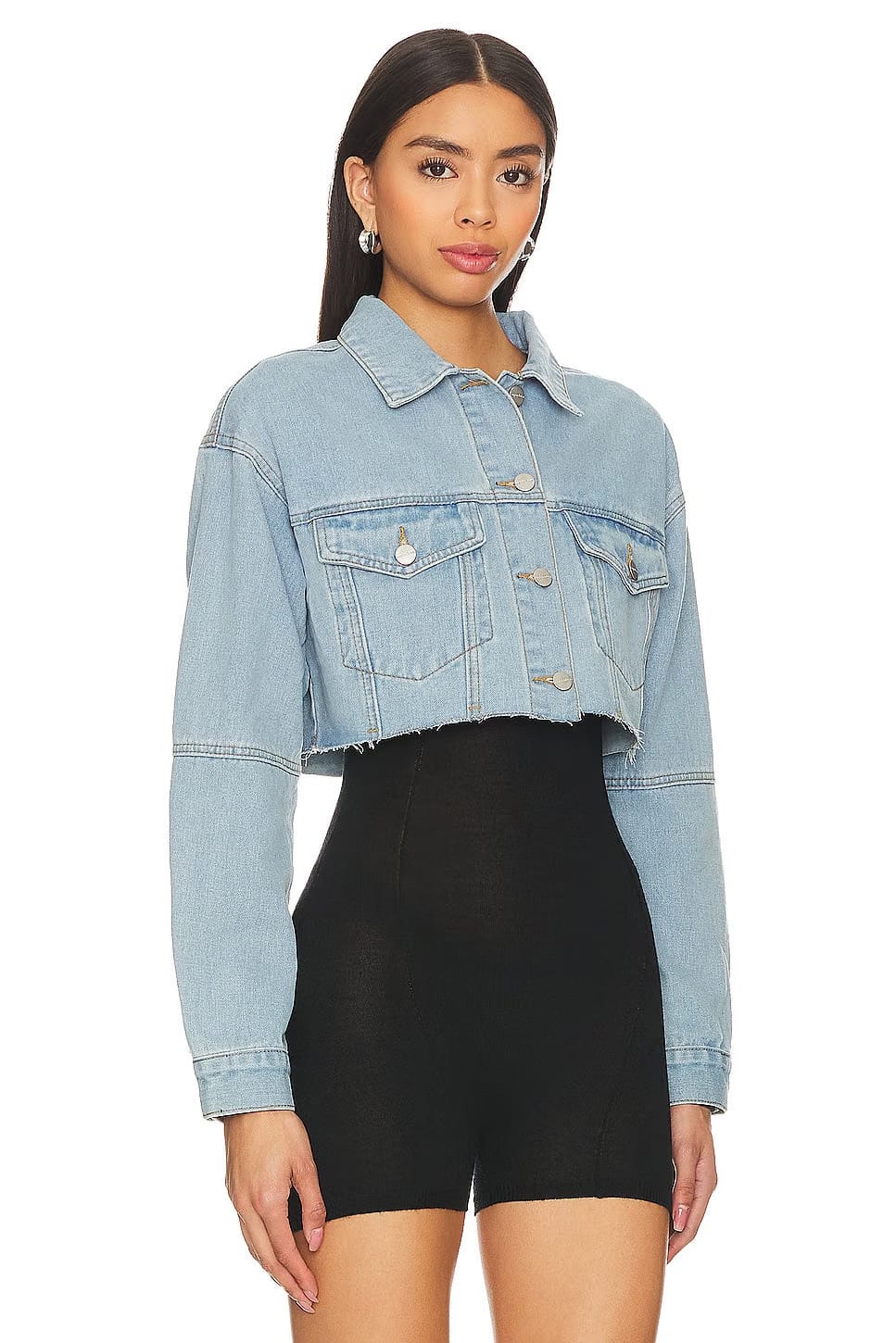 superdown Kathy Cut Off Jacket in Blue Denim