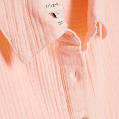 Petite Pink Crinkle Long Sleeve Beach Shirt
