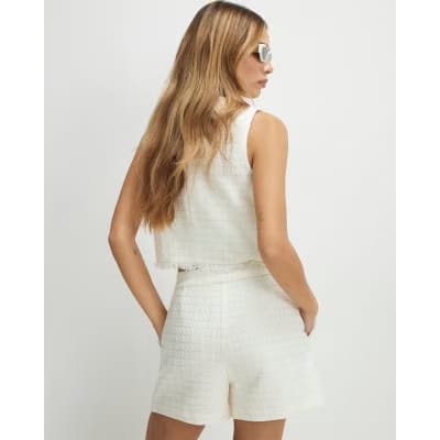 White Fringe Hem Boucle Waistcoat