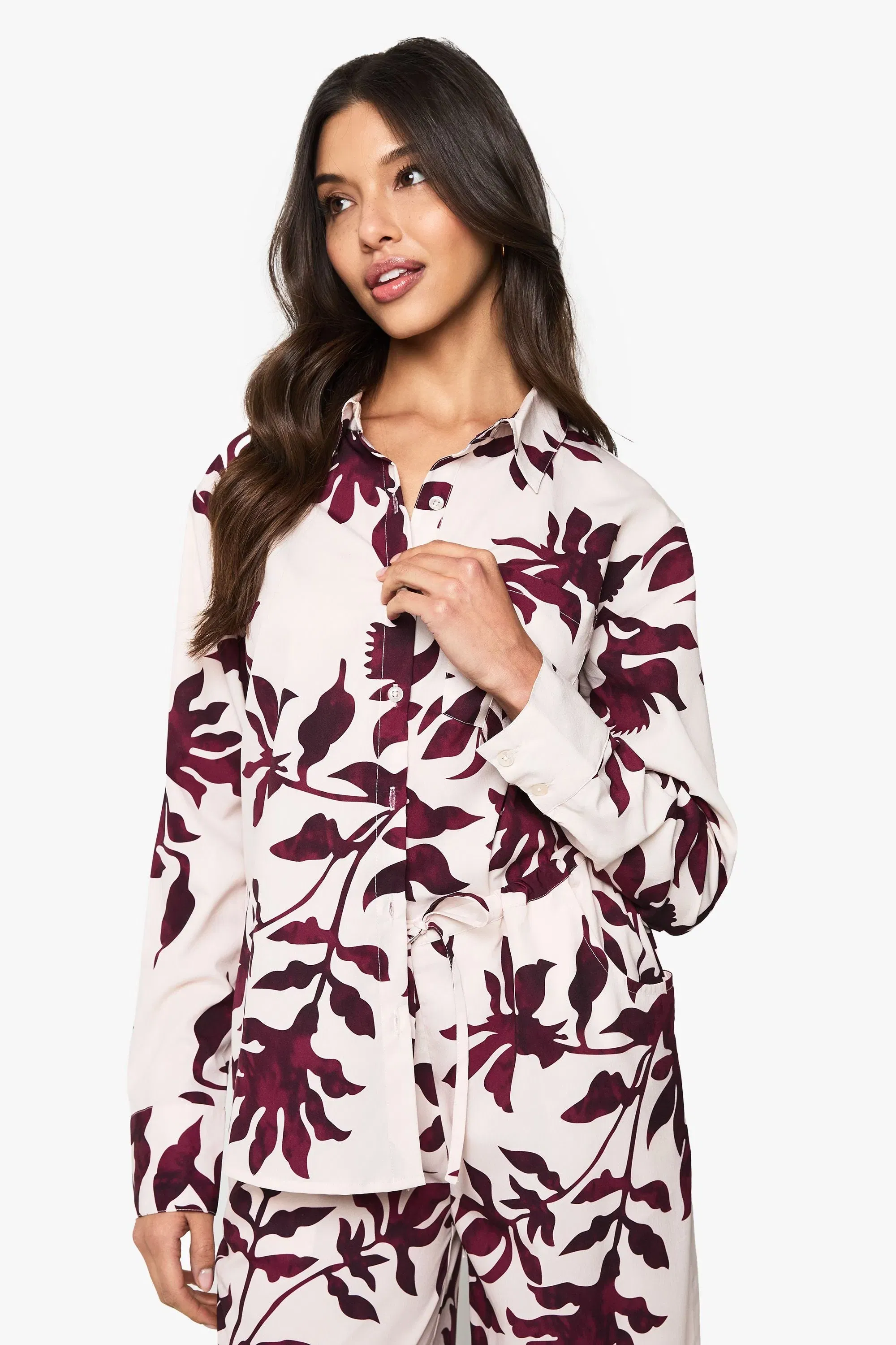 Basic Woven Large Floral Long Sleeve Shirt