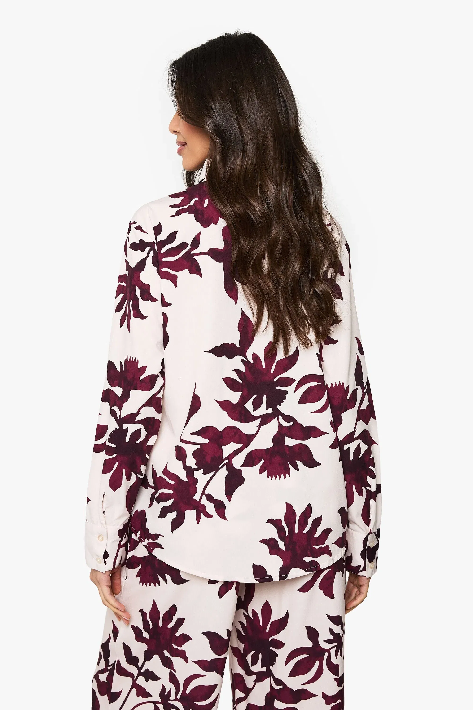Basic Woven Large Floral Long Sleeve Shirt