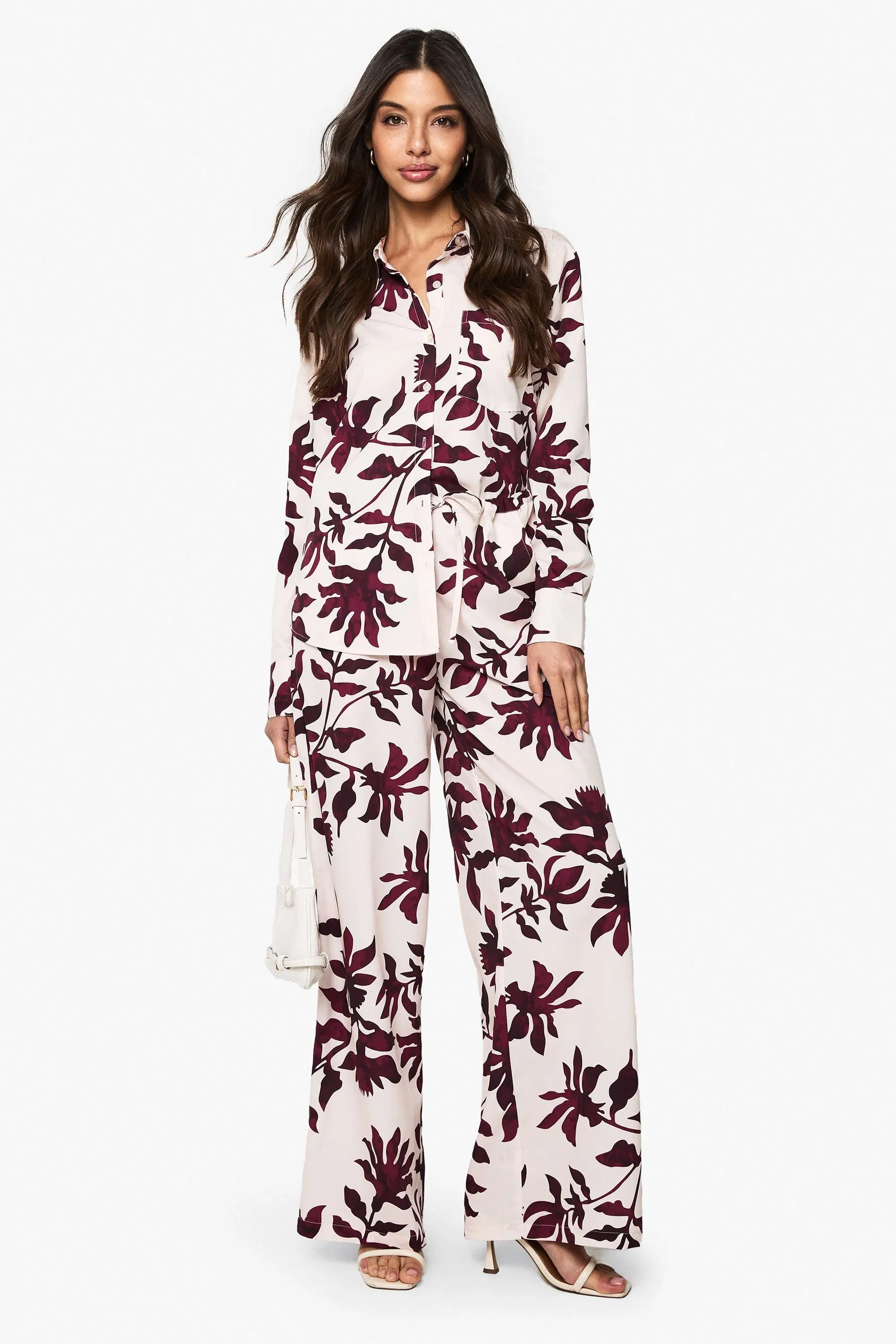 Basic Woven Large Floral Long Sleeve Shirt