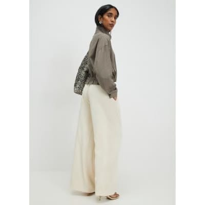 Cream Wide Leg Smart Joggers