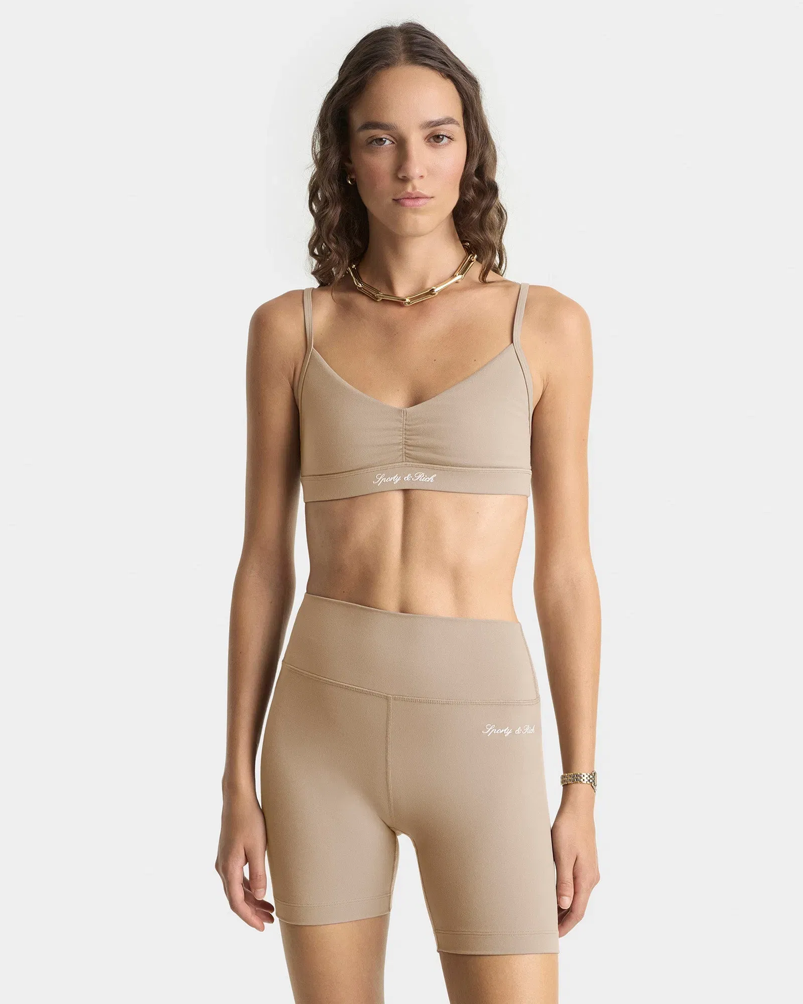 Signature Logo Mini Sports Bra - Hazelnut/White