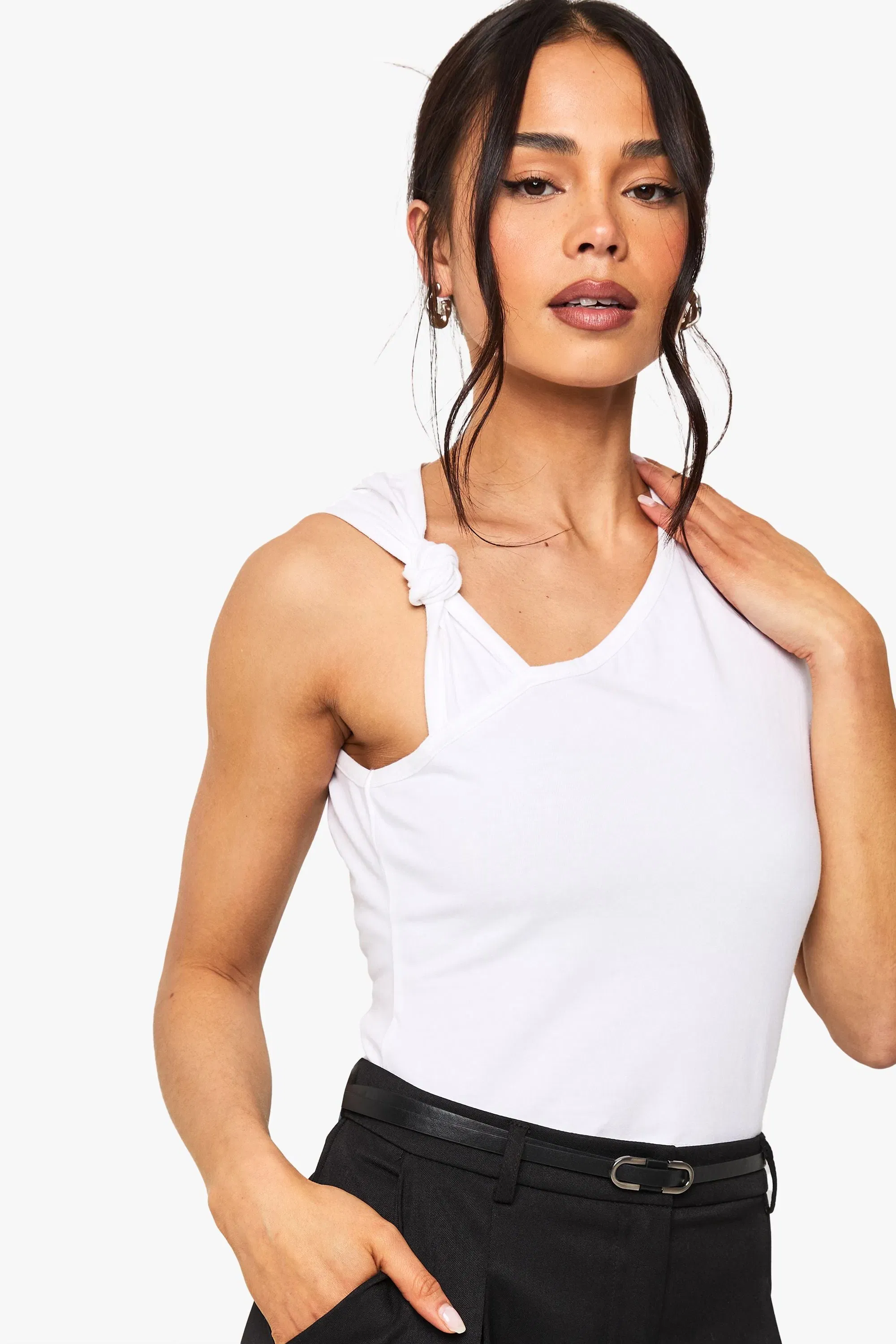 Knot Detail Asymetric Neckline Top