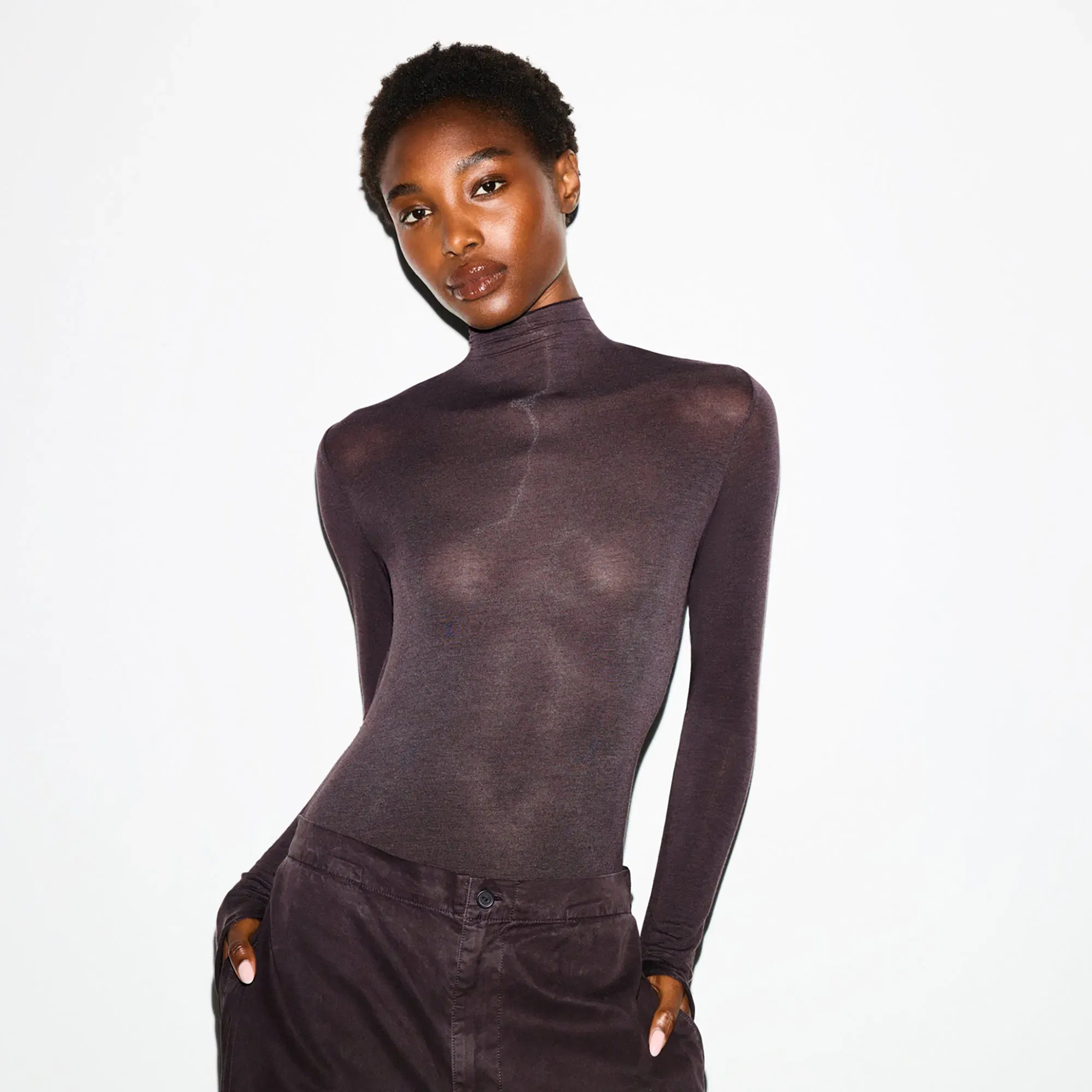SHEER MODAL LONG SLEEVE TURTLENECK BODYSUIT | PHOENIX