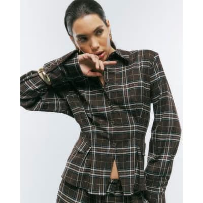 Brown Check Fitted Tailored Shirt