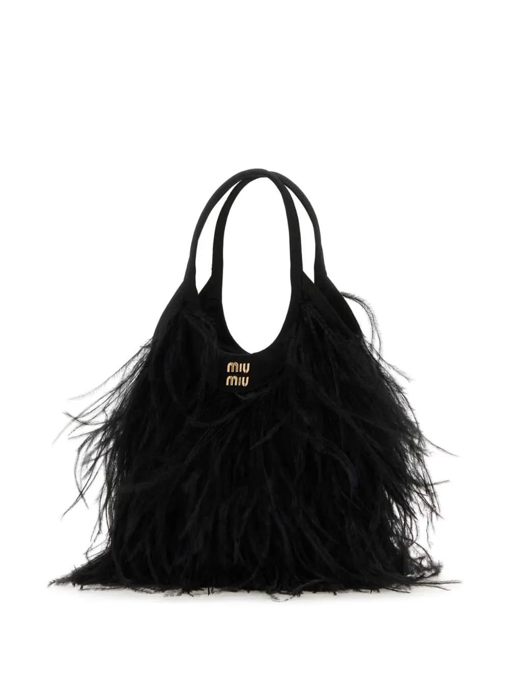 feather-detail satin handbag