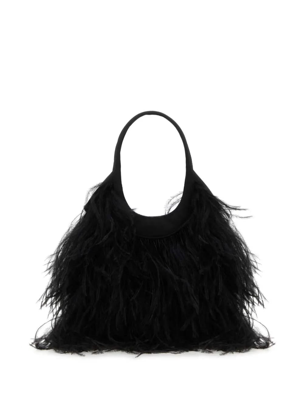 feather-detail satin handbag