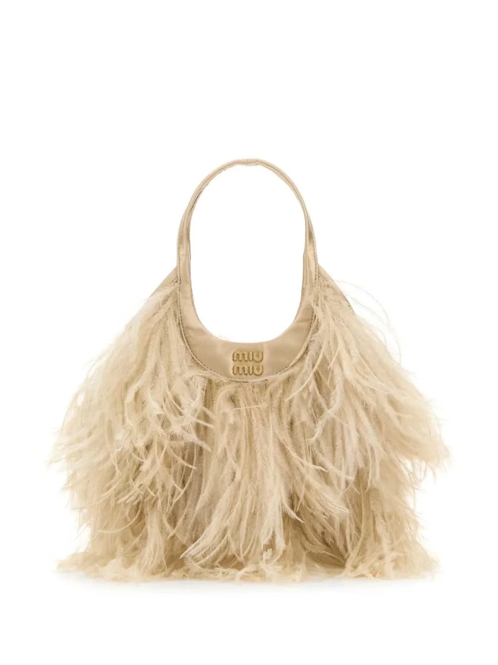 feather-detail satin handbag