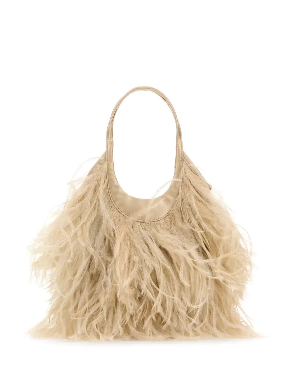 feather-detail satin handbag