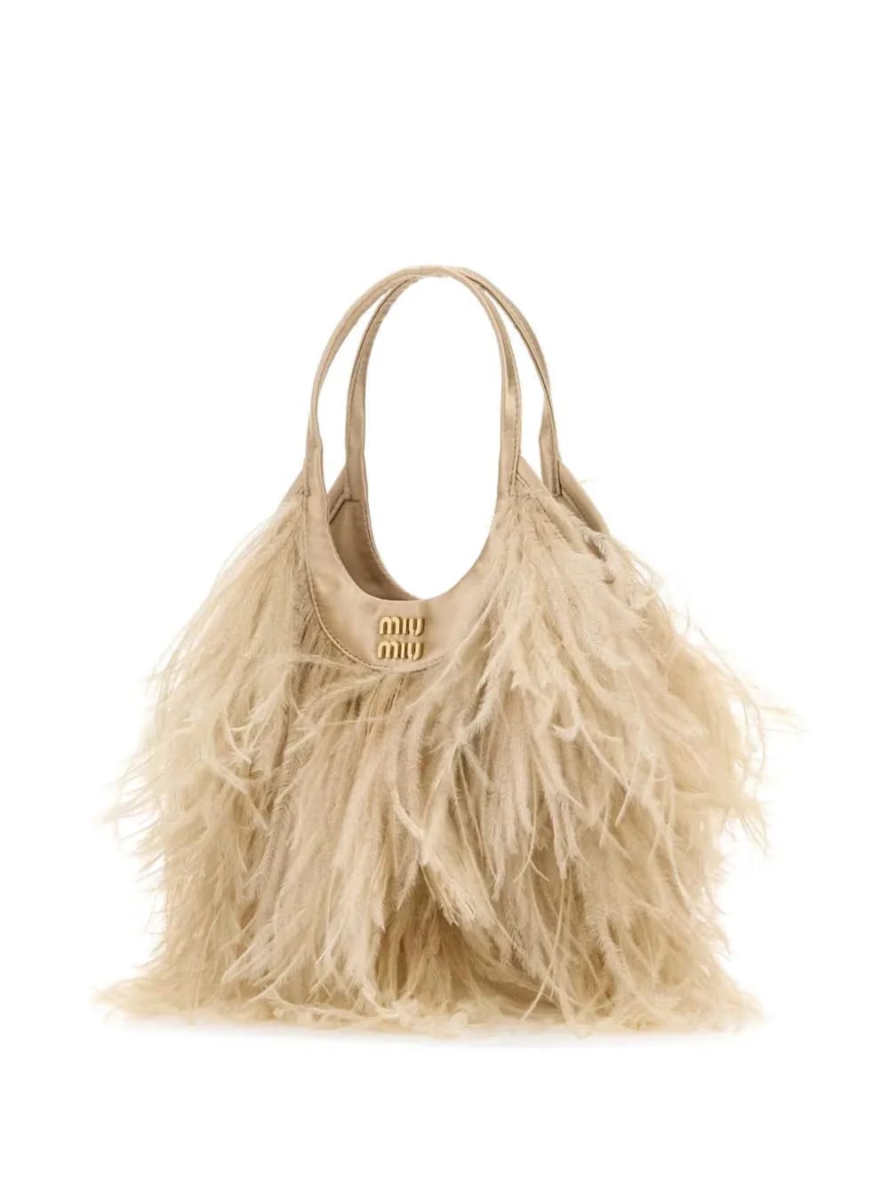 feather-detail satin handbag