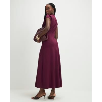 Purple Short Sleeve High Neck Maxi Dress