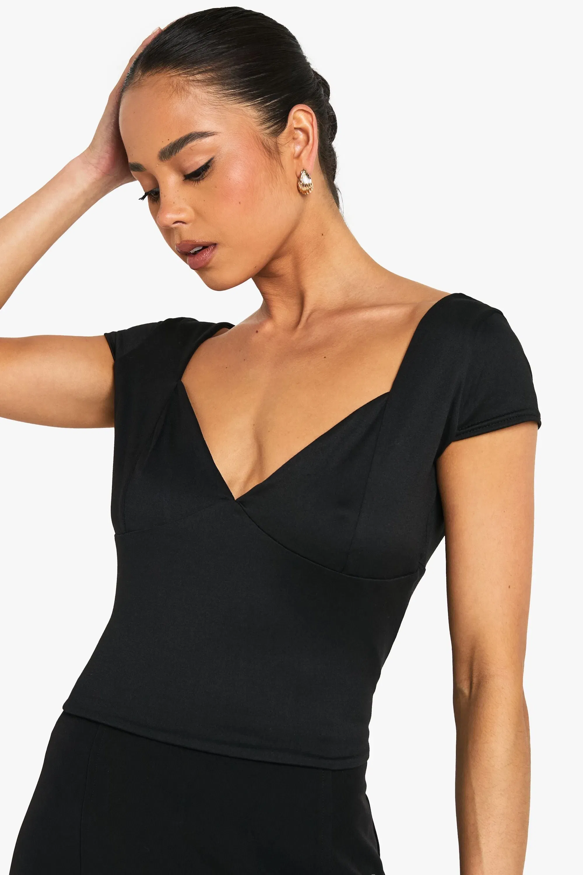 Super Soft Cap Sleeve Plunge Front Top