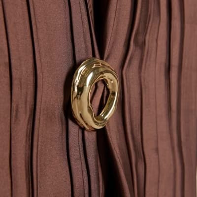 Brown Satin Plisse Gold Detail Top