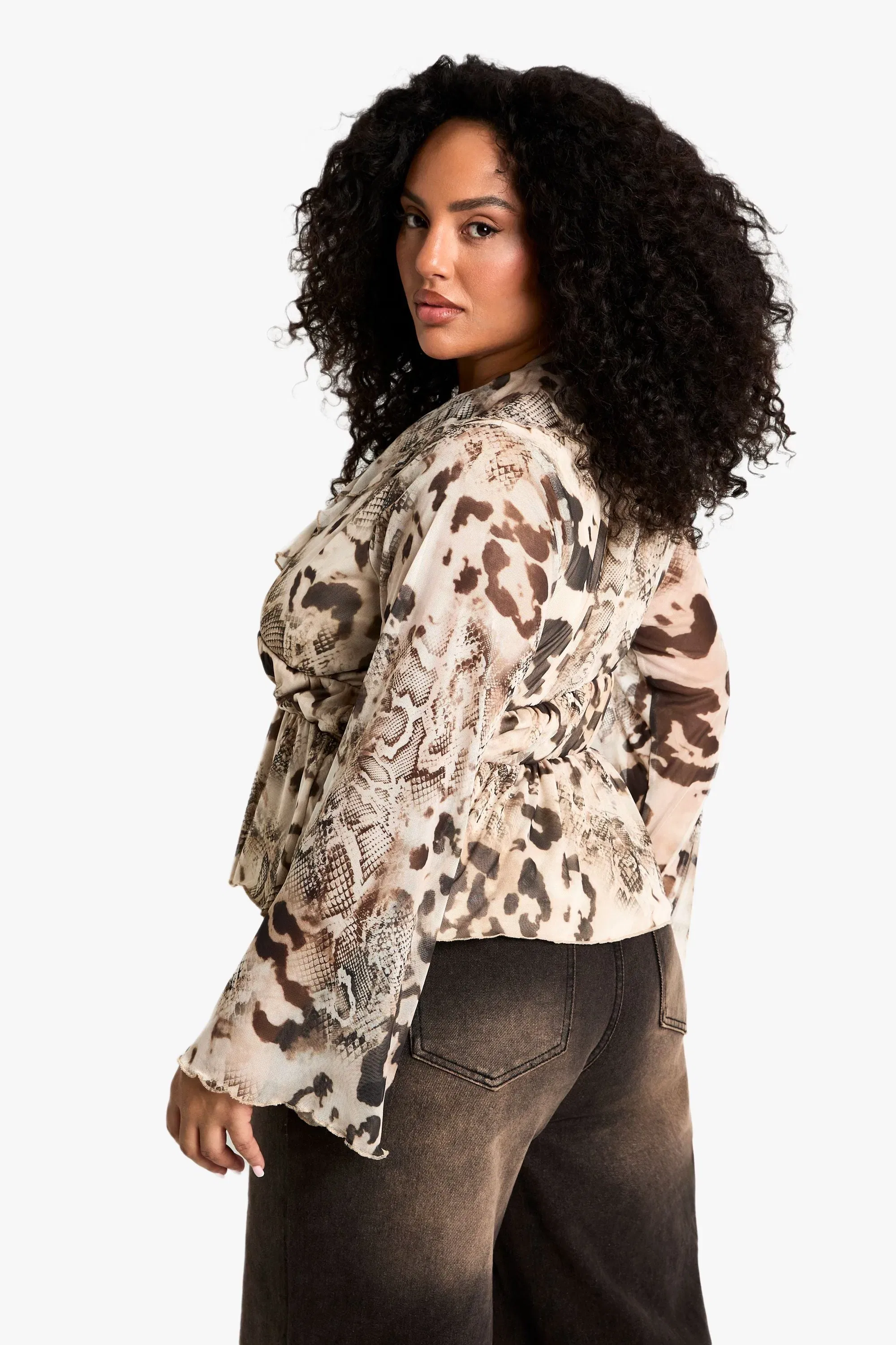 Plus Ruffle Tie Detail Flared Sleeve Top