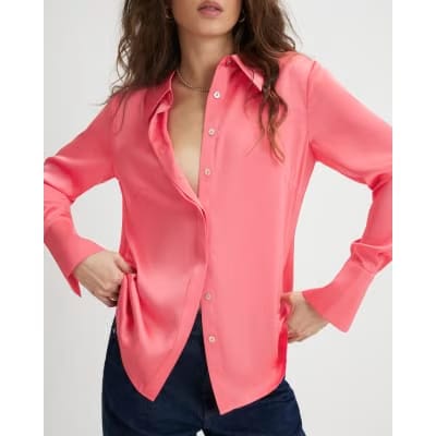 Pink Satin Long Sleeve Slim Fit Shirt