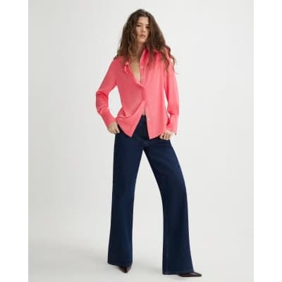 Pink Satin Long Sleeve Slim Fit Shirt
