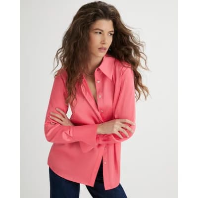 Pink Satin Long Sleeve Slim Fit Shirt