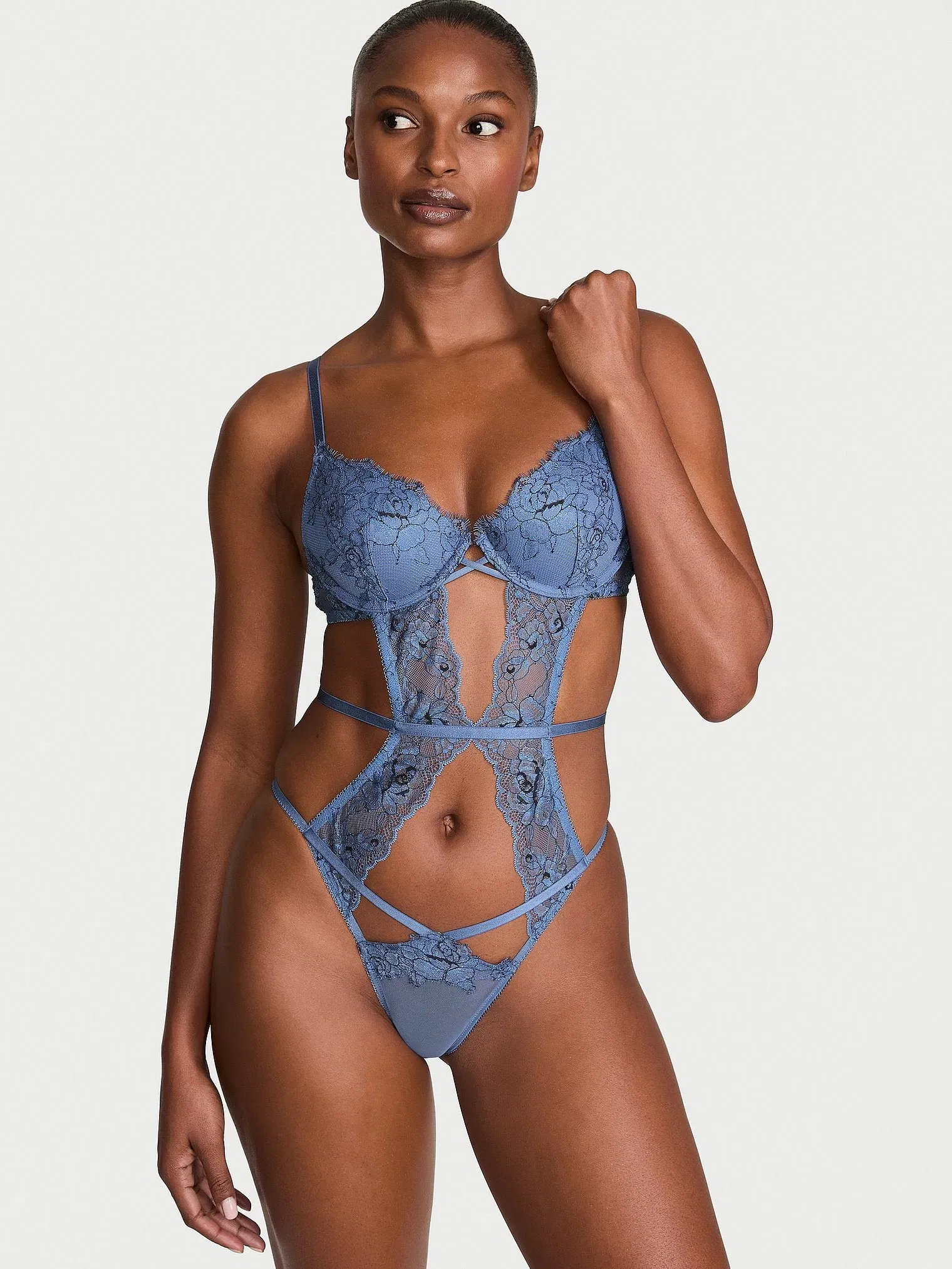 Denim Rose Lace Lightly Lined Strappy Teddy