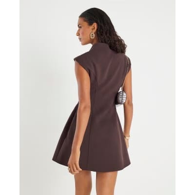 Brown Sleeveless Drape Mini Dress