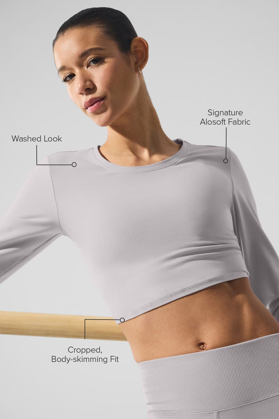 Alo Yoga Washed Alosoft Crop Finesse Long Sleeve