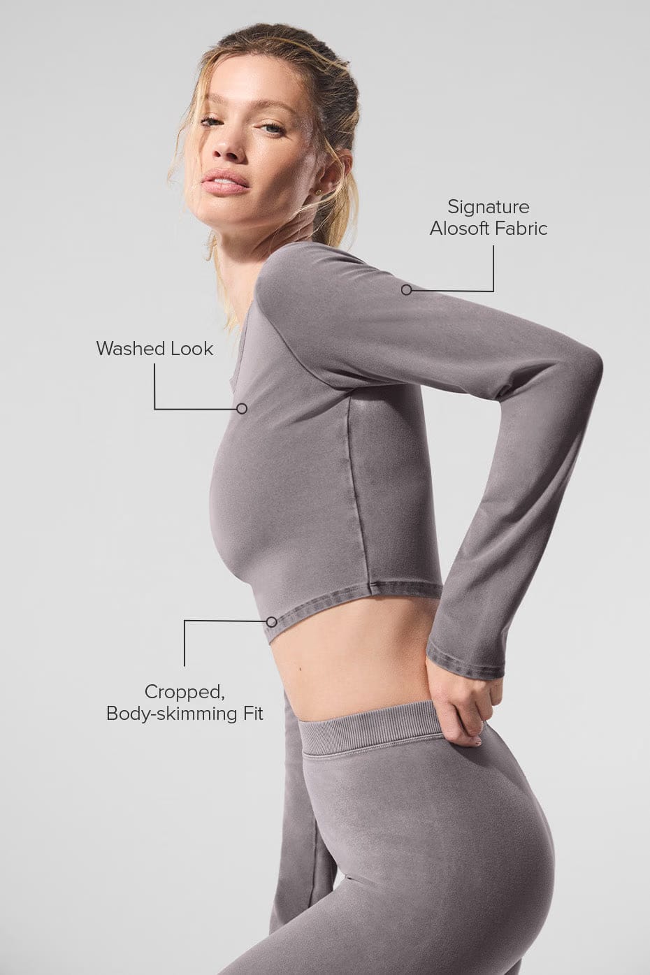 Alo Yoga Washed Alosoft Crop Finesse Long Sleeve