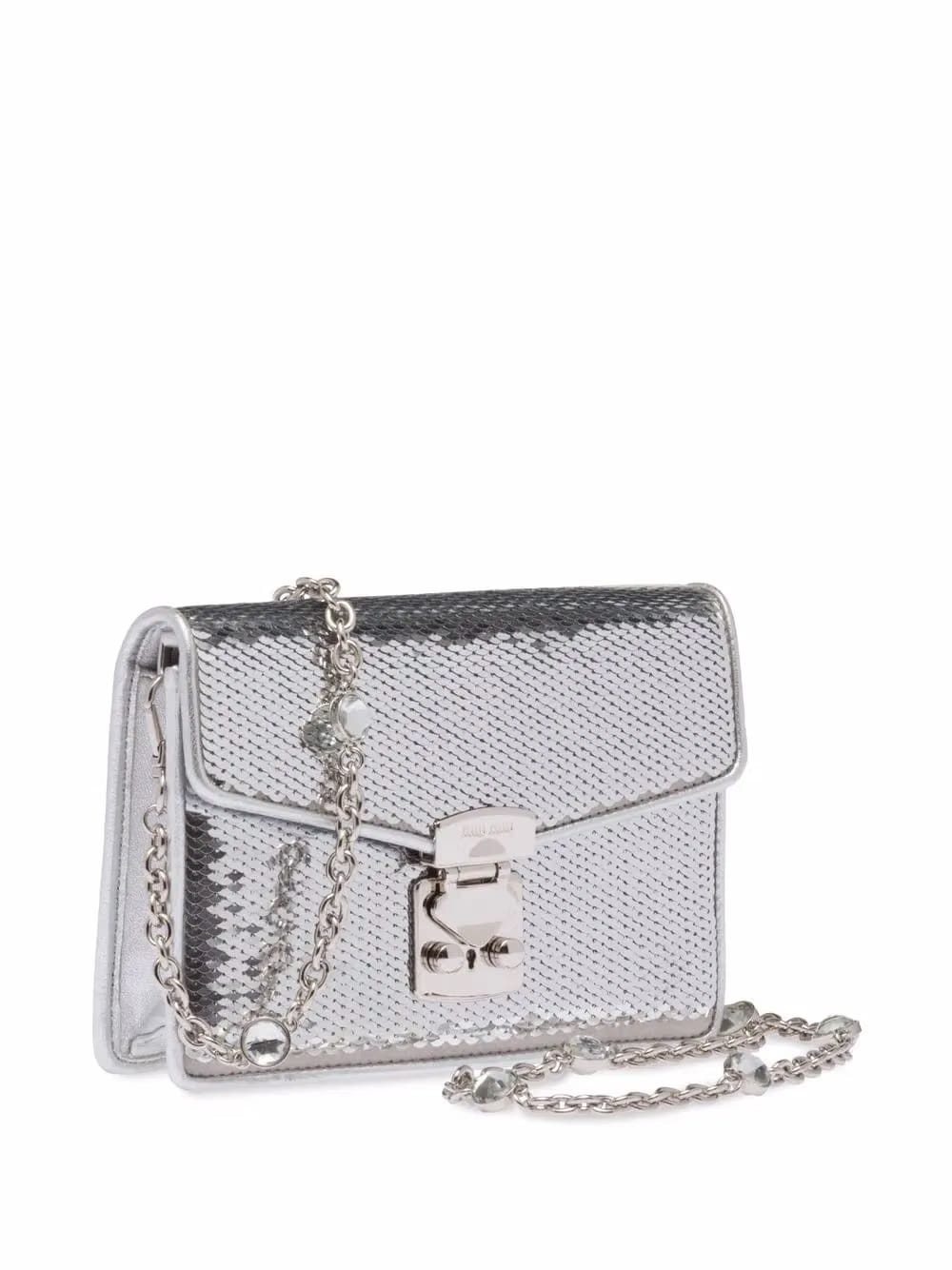 Confidential sequin-embellished leather bag