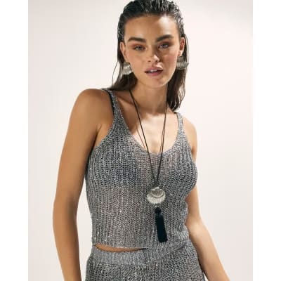 Silver Metallic Knit Cami Top