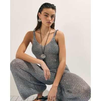 Silver Metallic Knit Cami Top