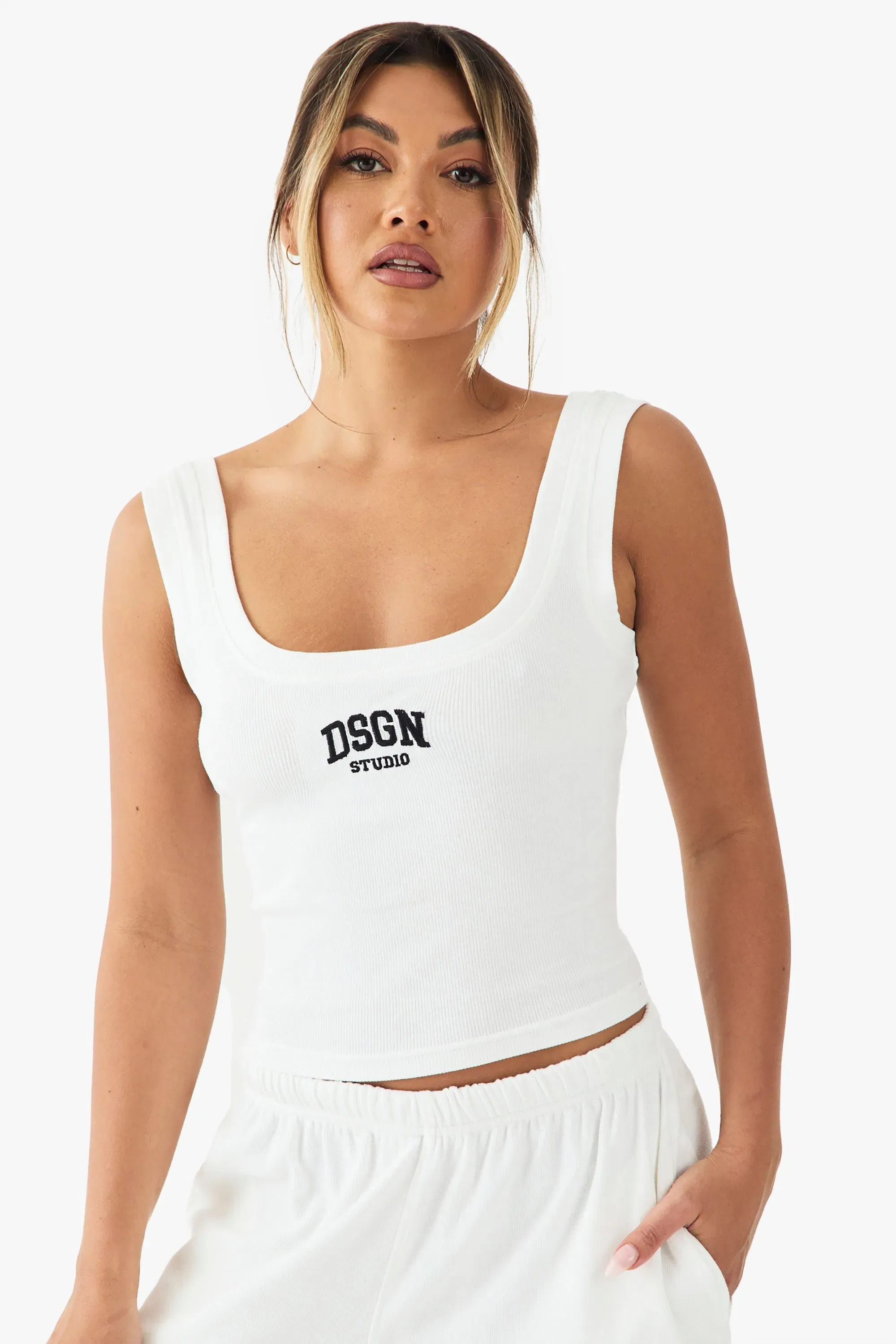 DSGN Studio Collegiate Embroidered Rib Tank Vest Top