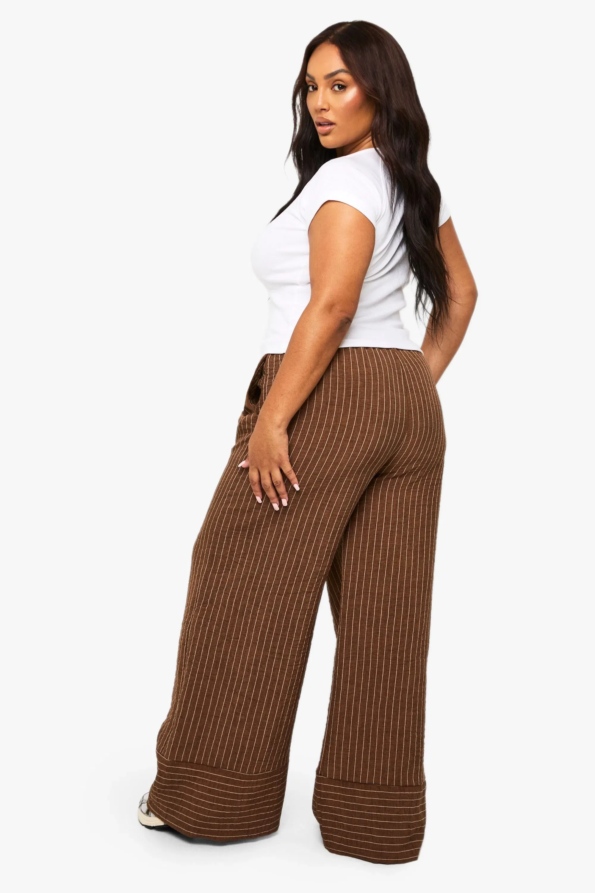 Plus Woven Stripe Wide Leg Trouser