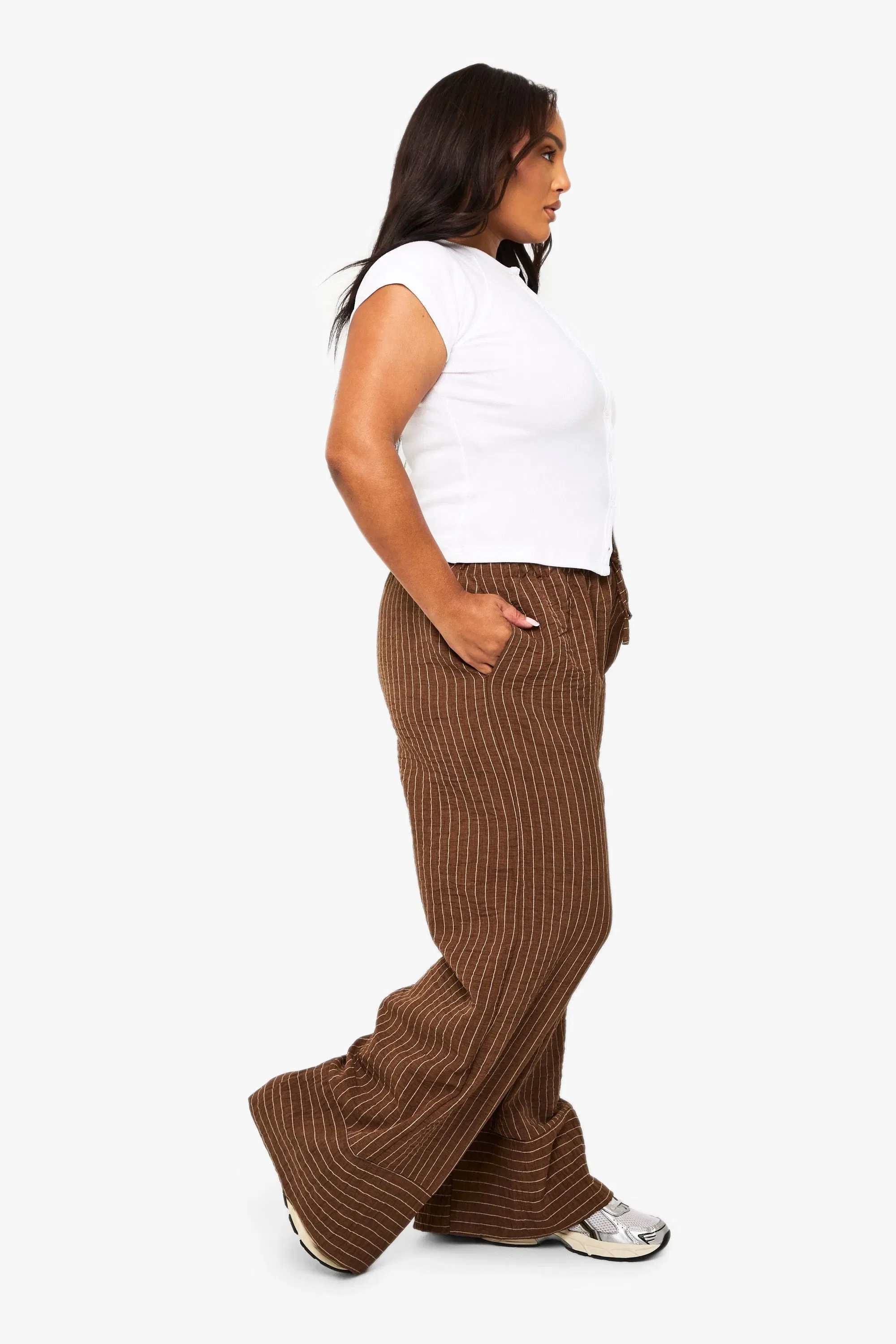 Plus Woven Stripe Wide Leg Trouser