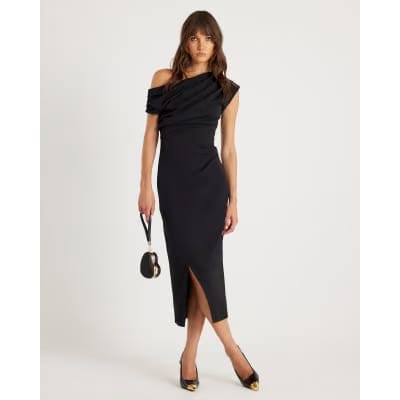 Black Drape Midi Dress