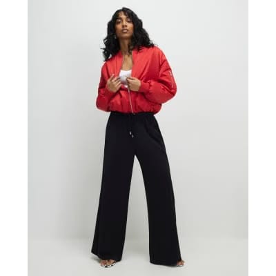 Black Wide Leg Drawstring Tailored Joggers