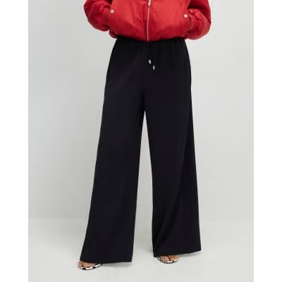 Black Wide Leg Drawstring Tailored Joggers