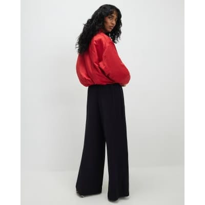 Black Wide Leg Drawstring Tailored Joggers