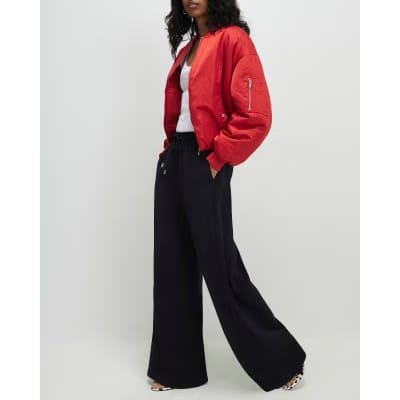Black Wide Leg Drawstring Tailored Joggers