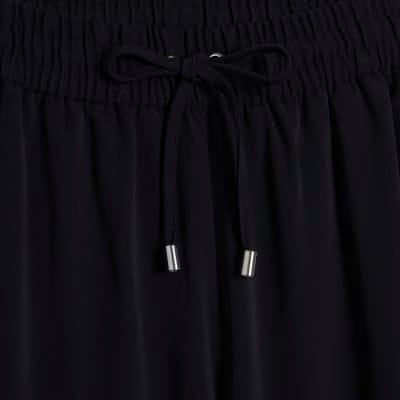 Black Wide Leg Drawstring Tailored Joggers