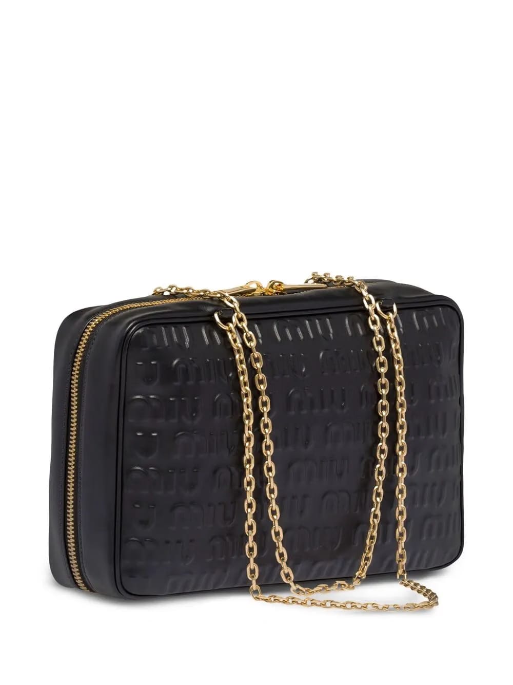 embossed logo leather top-handle bag