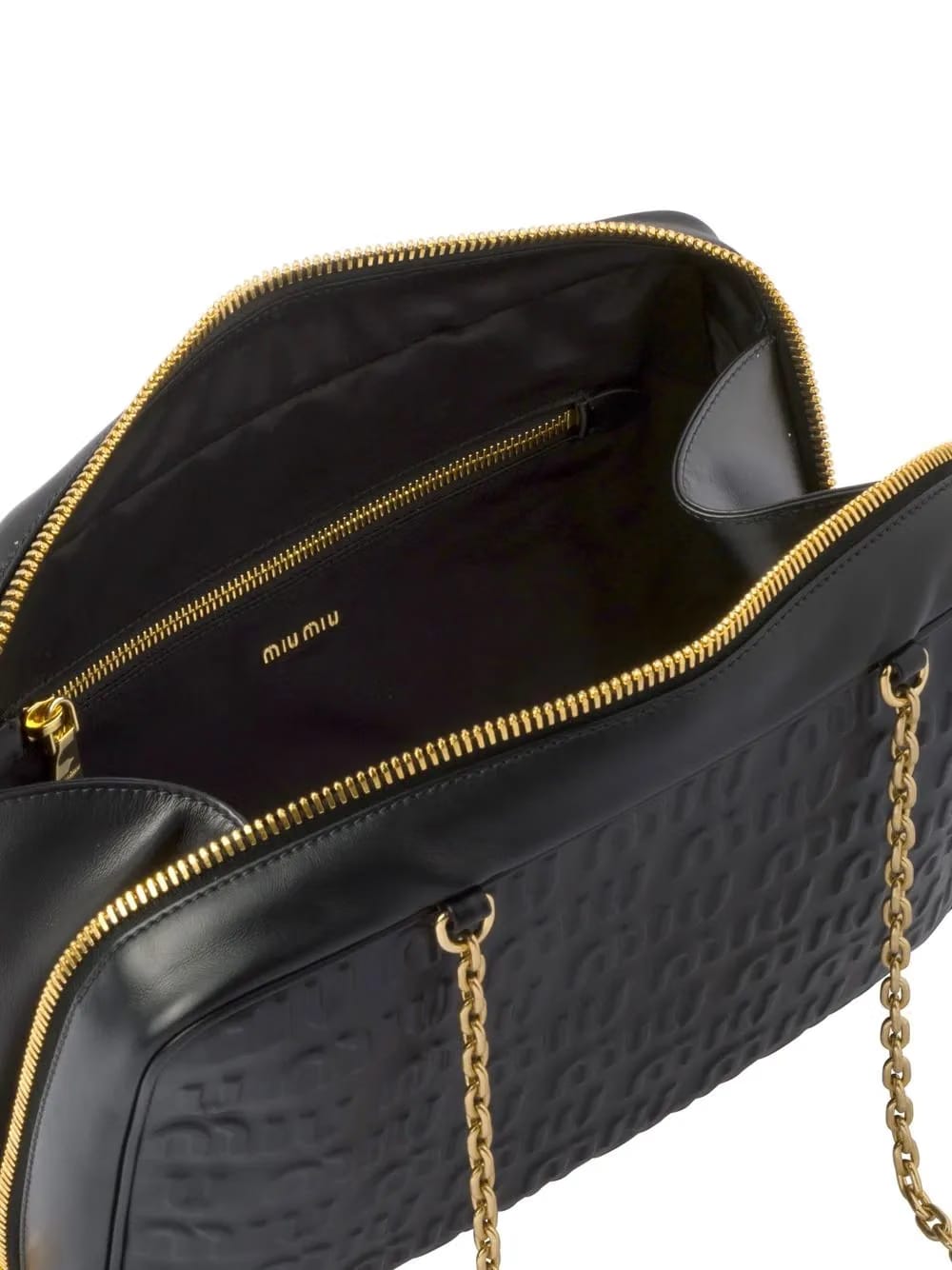 embossed logo leather top-handle bag