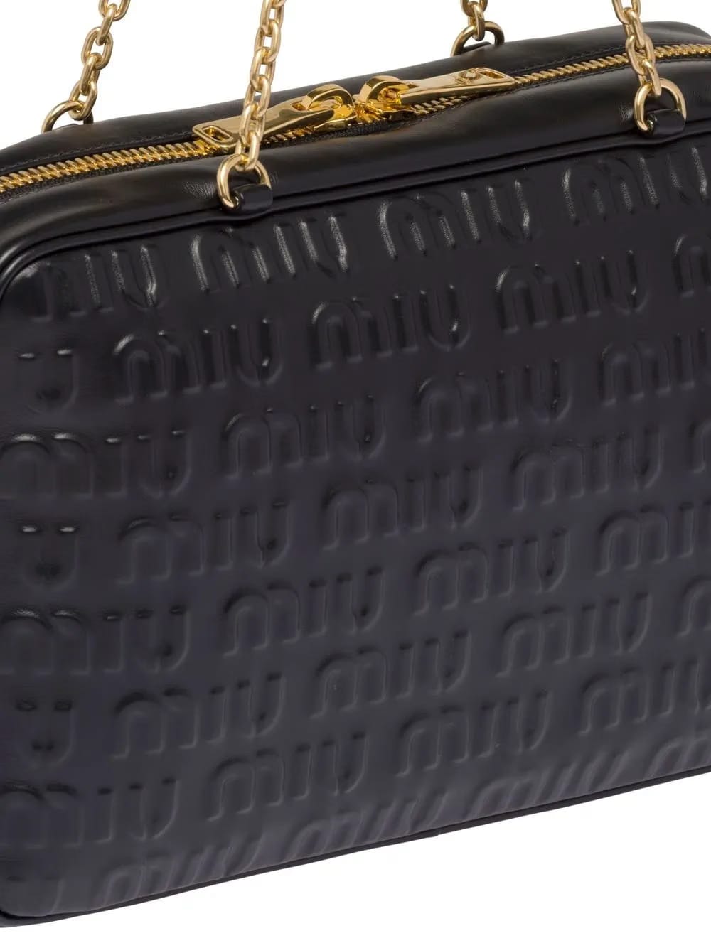embossed logo leather top-handle bag