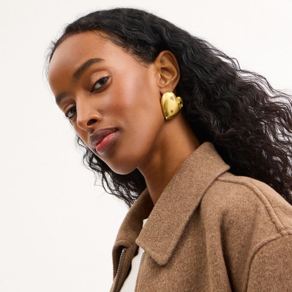 Oversized Heart With Stones Stud Earrings