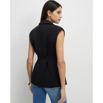 Black Sleeveless Cinched Waist Blazer