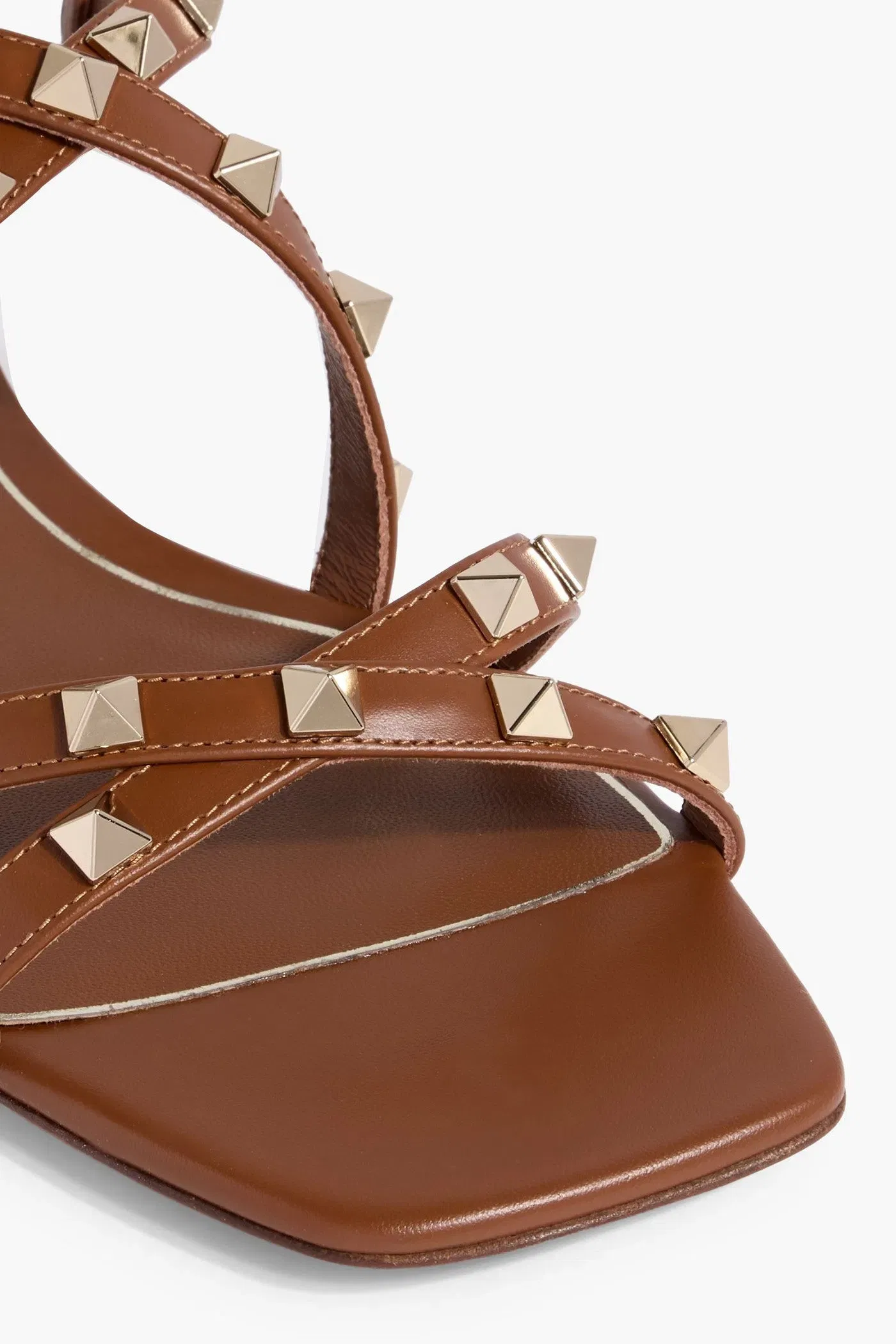Valentino Garavani Rockstud Lace-Up Leather Sandals Brown Women's