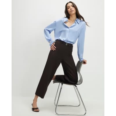 Brown Belted Cropped Wide Leg Trousers