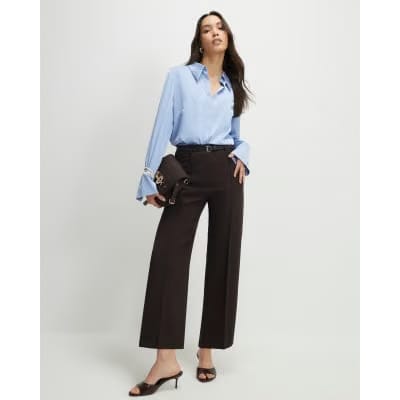 Brown Belted Cropped Wide Leg Trousers