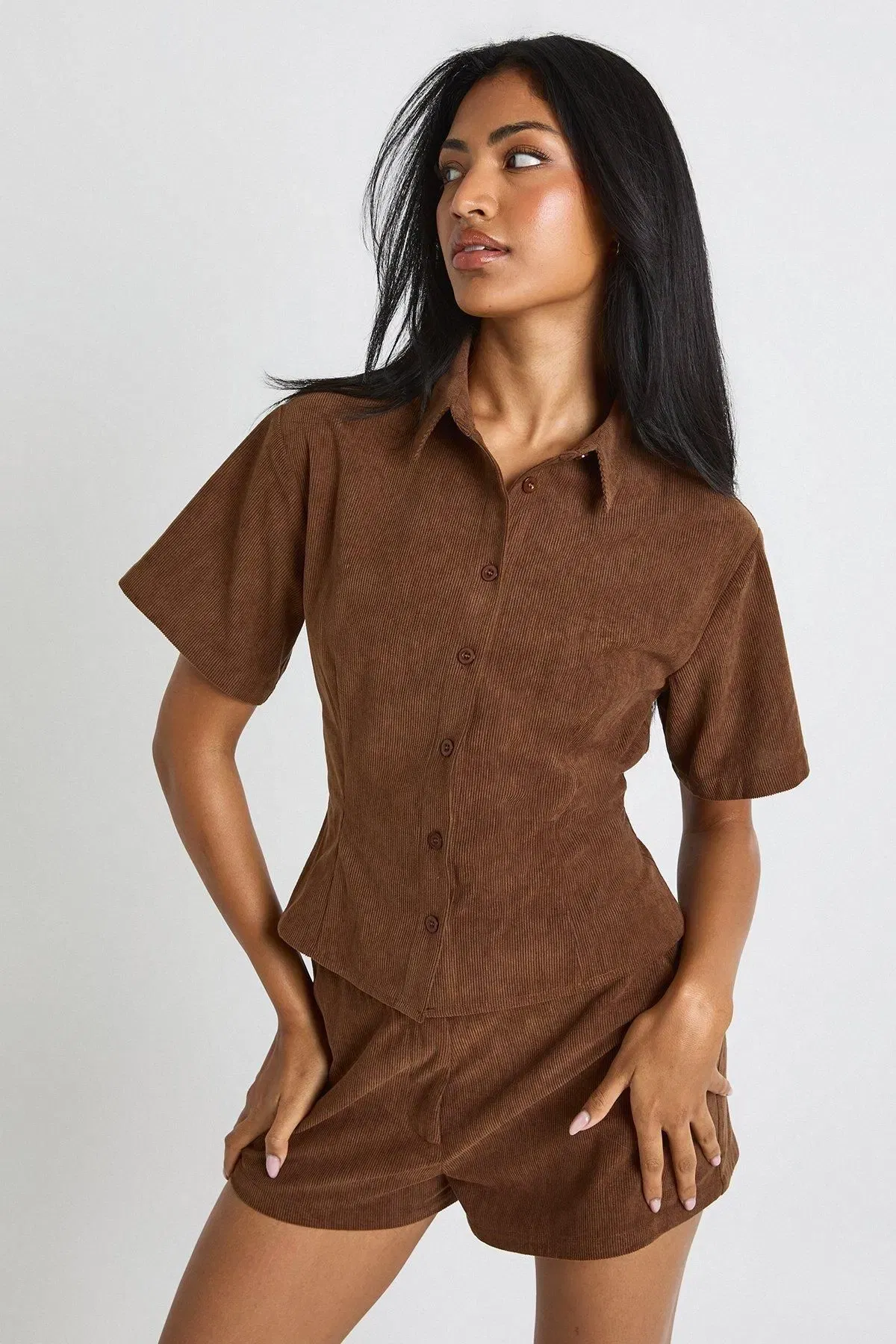 Cord Short Sleeve Fitted Shirt