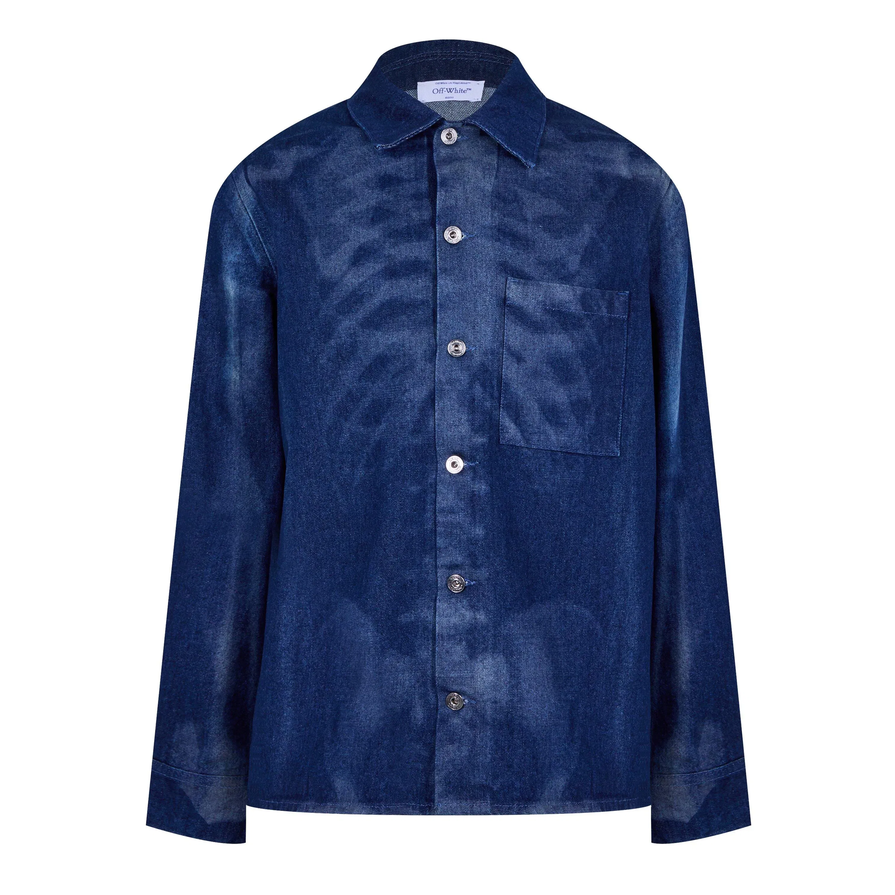 Motif Skeleton Design Cotton Long Sleeve Denim Shirt