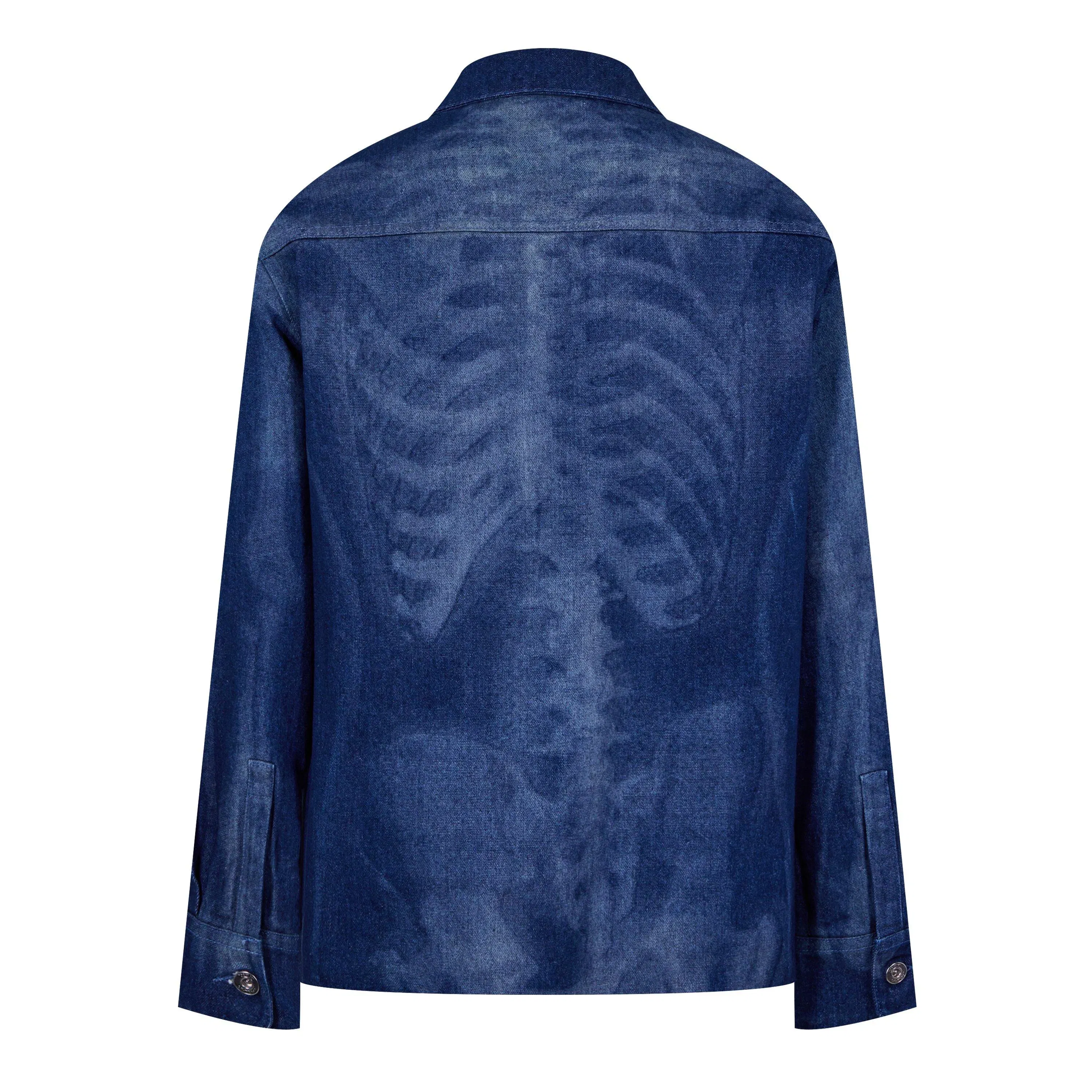 Motif Skeleton Design Cotton Long Sleeve Denim Shirt